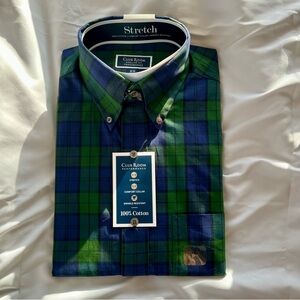 Club Room Men's Blue and Green Checkered Shirt